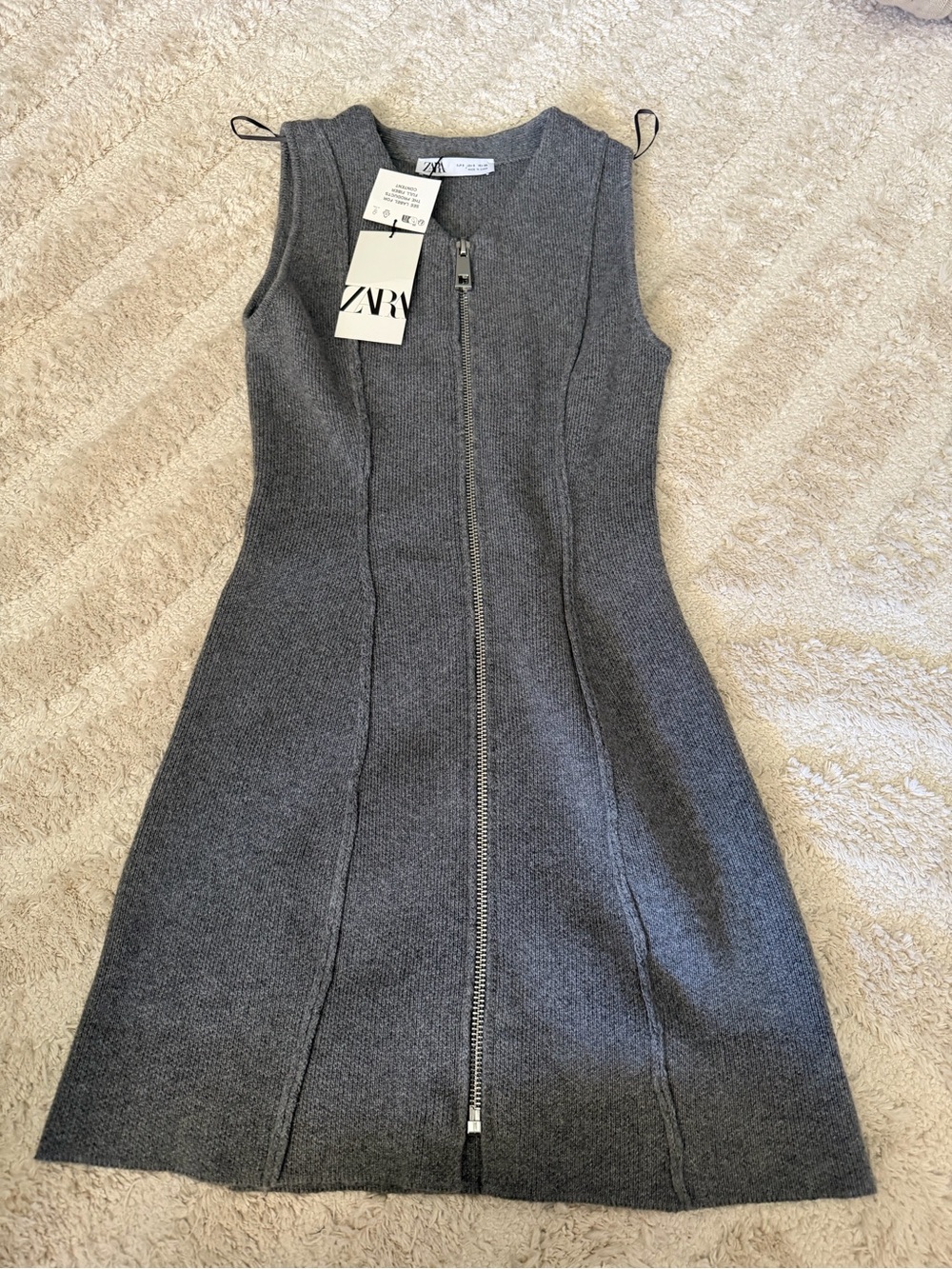 ZARA Gray Sleeveless Zip-Front Knit Mini Dress